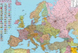 Карта Европы политическая 160*110см., (русский языук), ламинация/планки Карта Европы политическая 160*110см., (русский языук), ламинация/планки